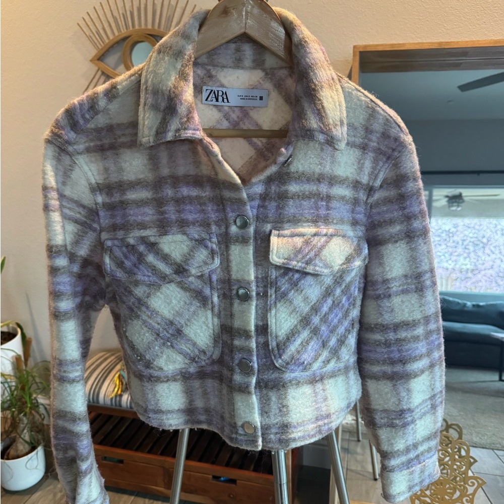 Zara Women's Plaid Jacket - Purple and Cream